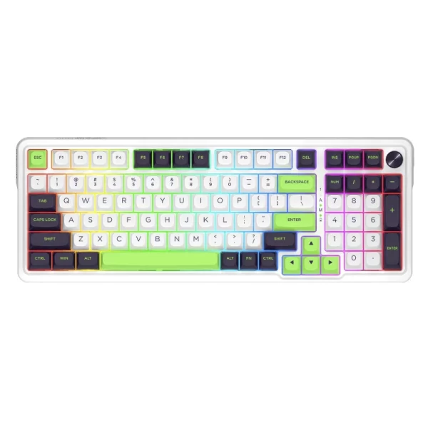 Teclado Inalambrico Redragon Eisa Max (K686wbg-rgb-max) Gaming, Blanco Con Verde, Mecanico, Bluetooth, Switch Verde, Led-rgb