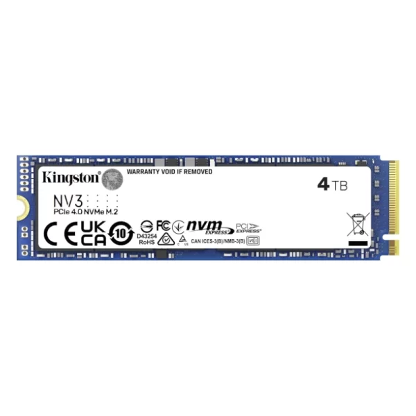 Ssd Solido M.2 Kingston Nv3 4tb (Snv3s/4000g) 80mm, Nvme Pcie, 6000mb/s, 5000mb/s, Gen4 X 4