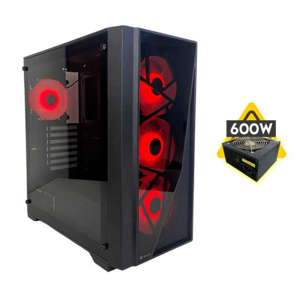 Case Halion (Aries A09) Con Fuente De 600w, Negro, Atx, 1 Panel Vidrio, X4 Fan, Led-rgb