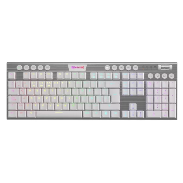 Teclado Inalambrico Redragon Horus Fs (K618w-rgb-sp-r) Gaming, Blanco, Mecanico, Switch Rojo, Bluetooth, Led-rgb