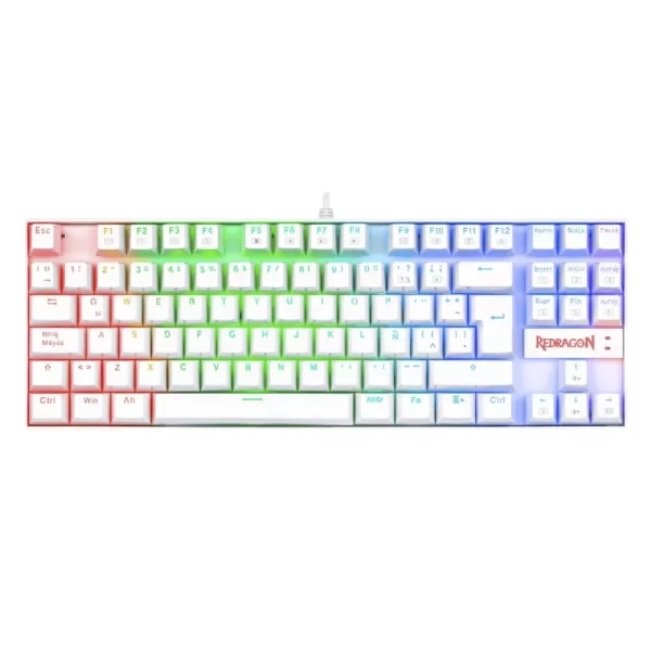 Teclado Redragon Kumara Rainbow 80% (K552w-kr-sp) Gaming, Blanco, Mecanico, Switch Rojo, Led-rgb