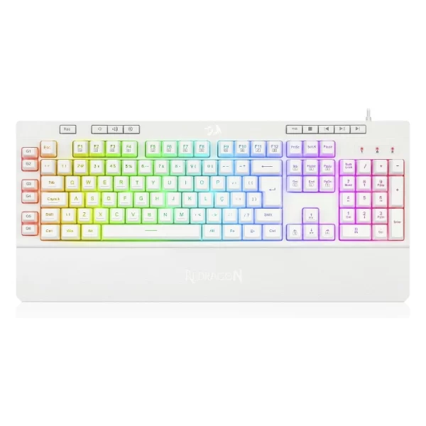 Teclado Redragon Shiva (K512W-Rgb-1-Sp) Gaming, Blanco, Semi-Mecanico, Led-Rgb