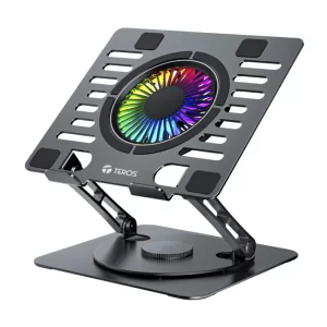 Soporte Para Laptop Teros (Te-7132N) Aluminio Y Silicona, Hasta 15.6", Cooler Rgb