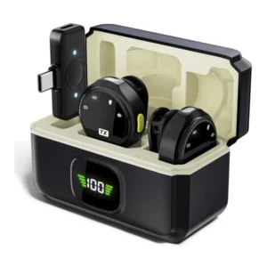 Microfono Inalambrico Portatil (Q8) Adaptador Usb-C/Lightning, X2 Microfonos + Estuche De Carga, Calidad De Sonido Clara, Reduccion De Ruido