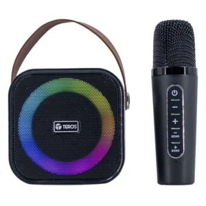 Parlante Portatil Karaoke Teros (Te-6013N) Negro, 10W, Bluetooth, Microfono Inalambrico, Jack/Usb/Tarjeta Tf, Iluminacion Led