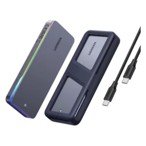 Rack Para M.2 Ugreen Cm777 (25665) Negro, Hasta 20Gbps, M.2 Nvme/Sata, 2230/2242 /2260/2280, Cable Usb-C, Led-Rgb