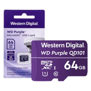 Memoria Micro Sd Western Digital Qd101 64gb (Wdd064g1p0c-85ael0) Purpura, 32 Tbw, Sdxc, Para Camara Vigilancia