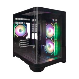 Case 1stplayer (Uv5 Black) Sin Fuente, Negro, Micro-atx, 2 Panel Vidrio, X3 Fan, Con Control, Led-rgb