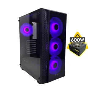 Case Halion (Tornado E06) Con Fuente De 600w, Negro, Atx, 2 Panel Vidrio, X4 Fan, Led-rgb