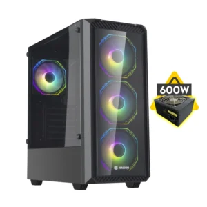 Case Halion (Infinity 416) Con Fuente De 600w, Negro, Atx, 2 Panel Vidrio, X4 Fan, Led-argb