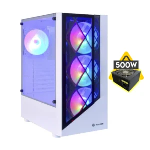 Case Halion (Dragon Cr15w) Con Fuente De 500w, Blanco, Atx, 1 Panel Vidrio, X4 Fan, Led-rgb
