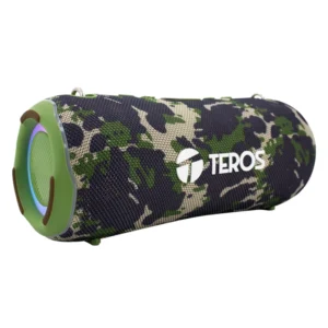 Parlante Portatil Teros (Te-6046) 40W, Verde Militar Camuflado, Usb + Fm + Bluetooth, Led-Rgb