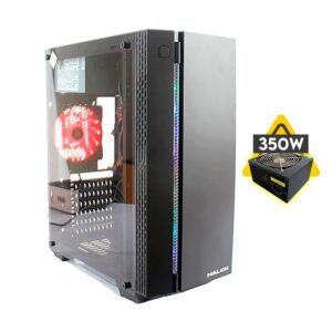 Case Halion (Bull 5516) Con Fuente De 350W, Negro, Atx, 1 Panel Vidrio, X1 Fan, Led-Rgb
