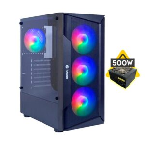Case Halion (Marte Cr28) Con Fuente De 500w, Negro, Atx, 1 Panel Vidrio, X4 Fan, Led-rgb