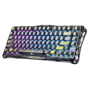 Teclado Inalambrico Gravastar Mercury K1 Lite 75% (Gs K1 Lite-Xtal-Blk) Negro, Mecanico, Bluetooth, Switch Lineales Prelubricados, Rgb Transparente