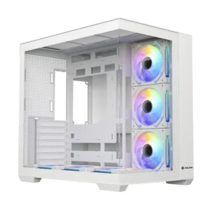 Case Halion (Fish Tank C708-W) Sin Fuente, Blanco, Atx, 2 Panel Vidrio, X6 Fan, Con Control, Led-Argb