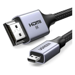 Cable Micro Hdmi A Hdmi Ugreen Hd164 (15517) Carcasa De Aluminio 2.1 Trenzada, Velocidad 8K @60Hz, 4K @240Hz Compatible Con Hdr, 2 Metros