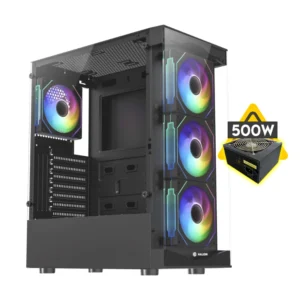 Case Halion (Tauro Cr33) Con Fuente De 500W, Negro, Atx, 2 Panel Vidrio, X4 Fan, Led-Rgb
