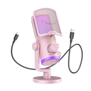 Microfono Fifine Am6 Ampligame (Am6-p) Rosado, Equilibrio De Chat De Juego, Boton De Silencio, Pc/ps4/ps5, Led-rgb