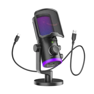 Microfono Fifine Am6 Ampligame (Am6-b) Negro, Equilibrio De Chat De Juego, Boton De Silencio, Pc/ps4/ps5, Led-rgb