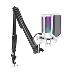 Microfono Fifine A6t Ampligame (A6t-w) Con Soporte De Brazo, Blanco, Filtro Antipop, Para Pc/ps4/ps5, Led-rgb