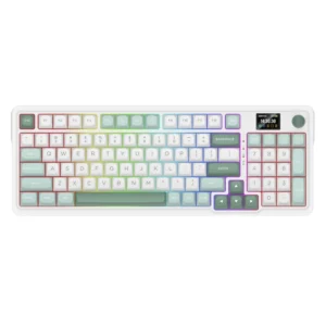 Teclado Inalambrico Redragon Galatin Pro (K719Wg-Rgb-Pro) Gaming, Blanco Con Verde, Mecanico, Switch Green, Enchufe De 3 Modos, Pantalla Lcd