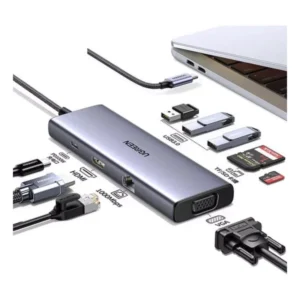 Adaptador Usb-c A 9 En 1 Ugreen Cm498 (15600) Cable 20cm, 3x Usb-a, X1 Hdmi, X1 Vga, X1 Rj45, X1 Sd Slot, X1 Tf Card