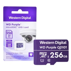 Memoria Micro Sd Western Digital Qd101 256gb (Wdd256g1p0c-85ael0) Purpura, 128 Tbw, Sdxc, Para Camara Vigilancia