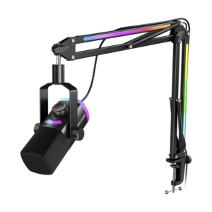 Microfono Fifine Am8Prot Ampligame (Am8Prot) Con Soporte De Brazo Rgb, Negro, Para Grabacion De Podcasts, Puerto Xlr/Usb, Boton Silenciador, Led-Rgb
