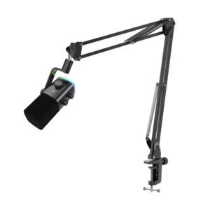 Microfono Fifine Am9T Ampligame (Am9T) Con Soporte De Brazo, Negro, Para Grabacion De Podcasts, Puerto Xlr/Usb, Captacion Cardioide, Led-Rgb