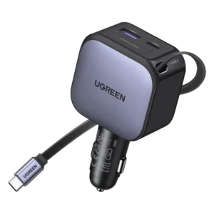 Cargador Retractil Para Automovil Ugreen Ec603 (55909B) 90 W, Carga Rapida Con Cable Tipo C, Adaptador De Encendedor De Cigarrillos