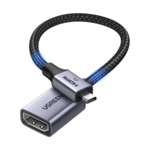 Adaptador Micro Hdmi A Hdmi Ugreen Hd182 (65593) 8K@60Hz 4K@240 Bi-Directional, Aluminio, Gris