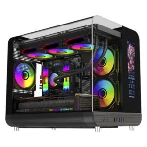 Case Esgaming (Aircraft 007 Xph) Sin Fuente, Negro, Micro-Atx, Pantalla Lcd Configurable, X3 Fan, 2 Panel Vidrio, Led-Argb
