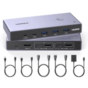 Conmutador Kvm Hdmi Ugreen Cm692 (25961) Para 2 Computadoras Que Comparten 1 Monitor, Teclado, Mouse, Discos Duros, Impresora, Con 2 Cables Hdmi Y Usb