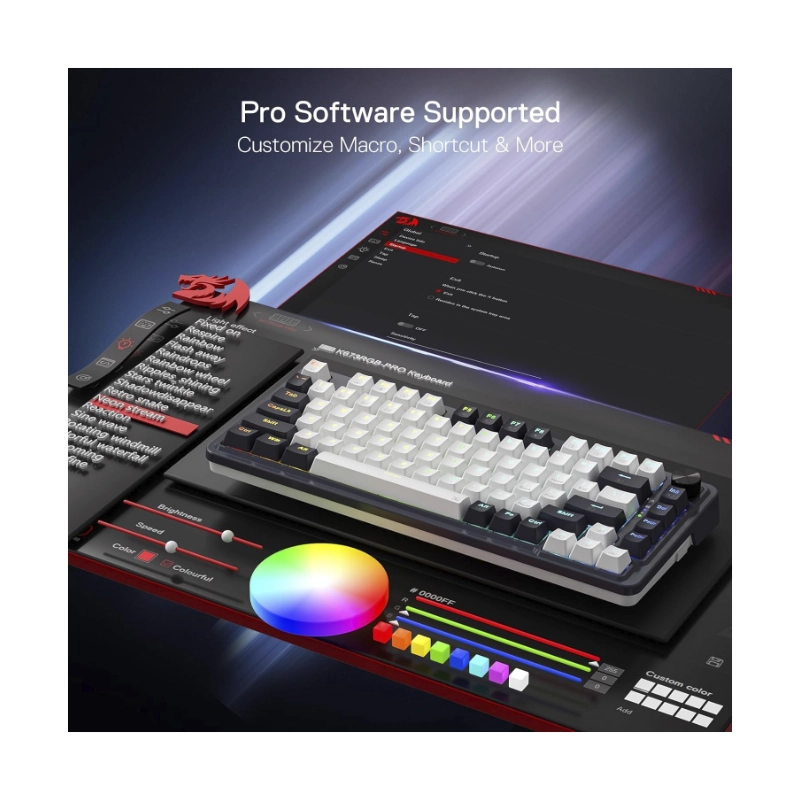 Teclado Inalambrico Redragon Ucal Pro 80% (K673wb-rgb-pro) Gaming, Negro Con Blanco, Mecanico, Switch Rojo, Bluetooth, Led-rgb 10 Teclado Inalambrico Redragon Ucal Pro 80% (K673wb-rgb-pro) Gaming, Negro Con Blanco, Mecanico, Switch Rojo, Bluetooth, Led-rgb - Imagen 10