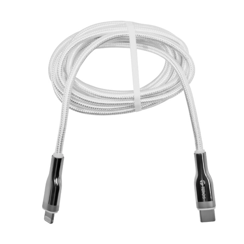Cable De Carga & Datos Usb-C A Lightning Teros (Te-70212W) Negro, 3A, 20W Max, Blanco Y Plateado, 2 Metros 2 Cable De Carga & Datos Usb-C A Lightning Teros (Te-70212W) Negro, 3A, 20W Max, Blanco Y Plateado, 2 Metros - Imagen 2