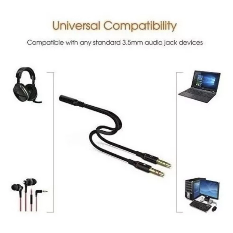 Cable De Audio Auxiliar Jack X2 A Jack X1 Hembra 3.5, Negro 4 Cable De Audio Auxiliar Jack X2 A Jack X1 Hembra 3.5, Negro - Imagen 4