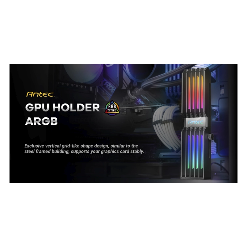 Soporte Para Tarjeta Grafica Antec Argb (0-761345-77705-6) Altura Ajustable, 3 Pin 5V Rgb, Rango De Altura 46-165 Mm, Led-Argb 2 Soporte Para Tarjeta Grafica Antec Argb (0-761345-77705-6) Altura Ajustable, 3 Pin 5V Rgb, Rango De Altura 46-165 Mm, Led-Argb - Imagen 2