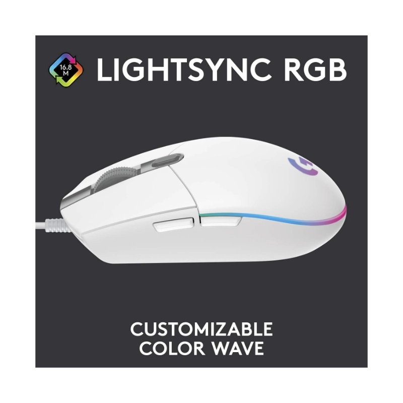 Mouse Logitech G203 Lightsync (910-005794) Gaming, Blanco, 8000 Dpi, Led-Rgb 2 Mouse Logitech G203 Lightsync (910-005794) Gaming, Blanco, 8000 Dpi, Led-Rgb - Imagen 2