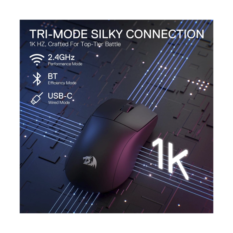 Mouse Inalambrico Redragon K1ng Pro (M916-pro-1k) Gaming, Negro, Bluetooth, 26000 Dpi, 49g 2 Mouse Inalambrico Redragon K1ng Pro (M916-pro-1k) Gaming, Negro, Bluetooth, 26000 Dpi, 49g - Imagen 2