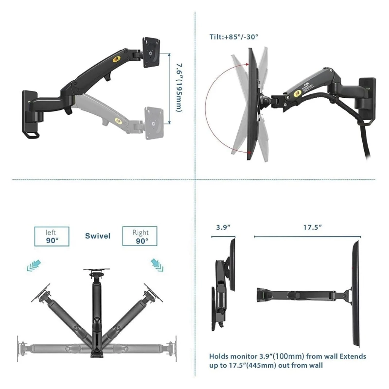 Brazo Soporte Para Monitor North Bayou F150 (1100671042) Rack Pared, Para 17 A 35, De 3Kg Hasta 12Kg, Spcc Con Revestimiento Acabado 3 Brazo Soporte Para Monitor North Bayou F150 (1100671042) Rack Pared, Para 17 A 35, De 3Kg Hasta 12Kg, Spcc Con Revestimiento Acabado - Imagen 3
