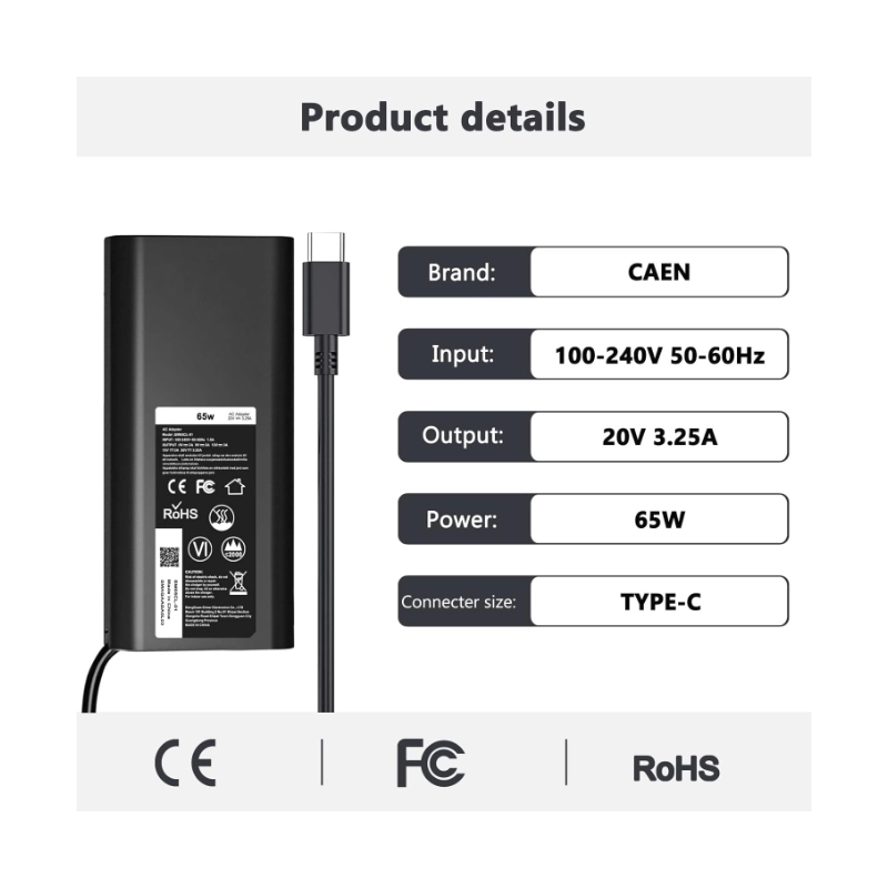 Cargador De Laptop (677770-003) Para Hp, 20V, 3.25A, 65W, Punta Usb-C 3 Cargador De Laptop (677770-003) Para Hp, 20V, 3.25A, 65W, Punta Usb-C - Imagen 3