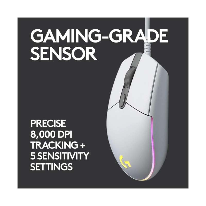 Mouse Logitech G203 Lightsync (910-005794) Gaming, Blanco, 8000 Dpi, Led-Rgb 3 Mouse Logitech G203 Lightsync (910-005794) Gaming, Blanco, 8000 Dpi, Led-Rgb - Imagen 3
