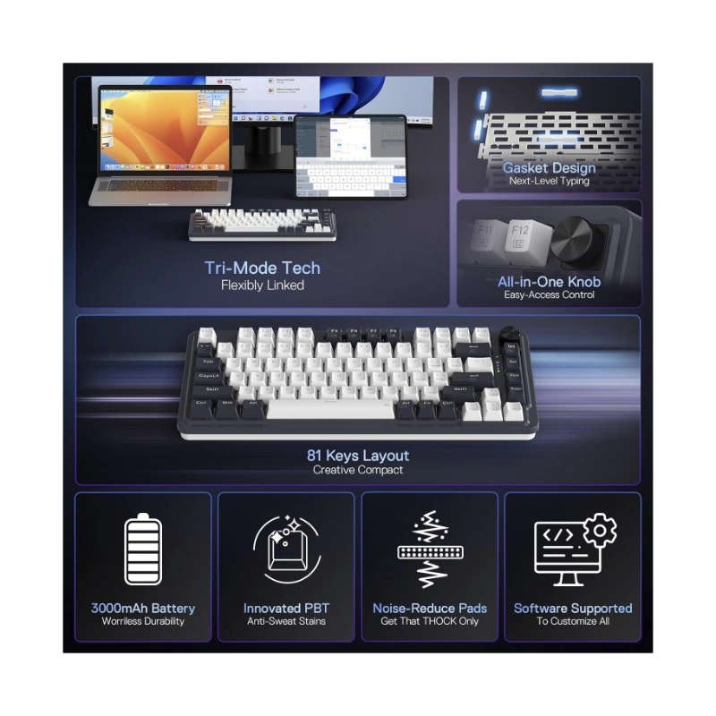 Teclado Inalambrico Redragon Ucal Pro 80% (K673wb-rgb-pro) Gaming, Negro Con Blanco, Mecanico, Switch Rojo, Bluetooth, Led-rgb 3 Teclado Inalambrico Redragon Ucal Pro 80% (K673wb-rgb-pro) Gaming, Negro Con Blanco, Mecanico, Switch Rojo, Bluetooth, Led-rgb - Imagen 3