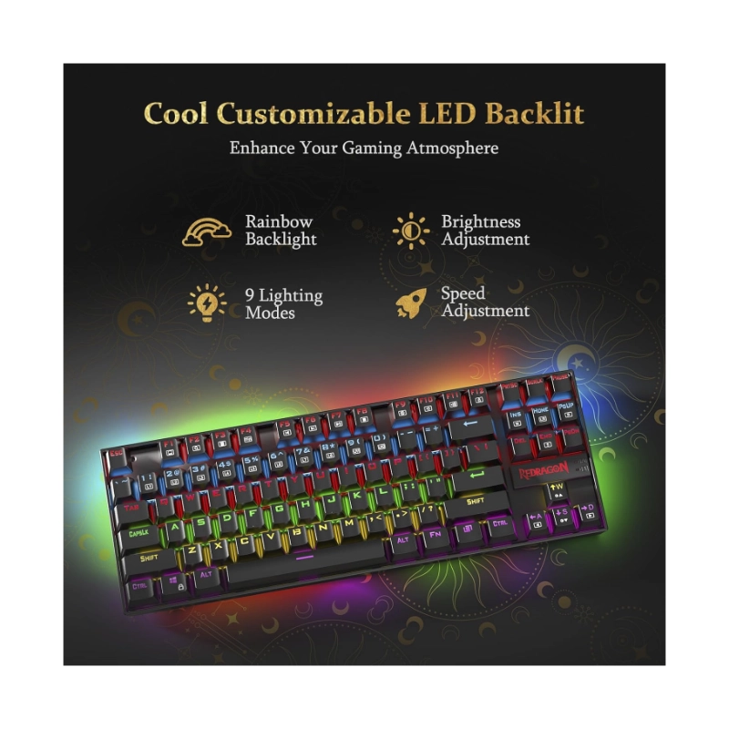 Teclado Redragon Kumara Rainbow 80% (K552-kr-sp) Gaming, Negro, Mecanico, Switch Rojo, Led-rgb 3 Teclado Redragon Kumara Rainbow 80% (K552-kr-sp) Gaming, Negro, Mecanico, Switch Rojo, Led-rgb - Imagen 3