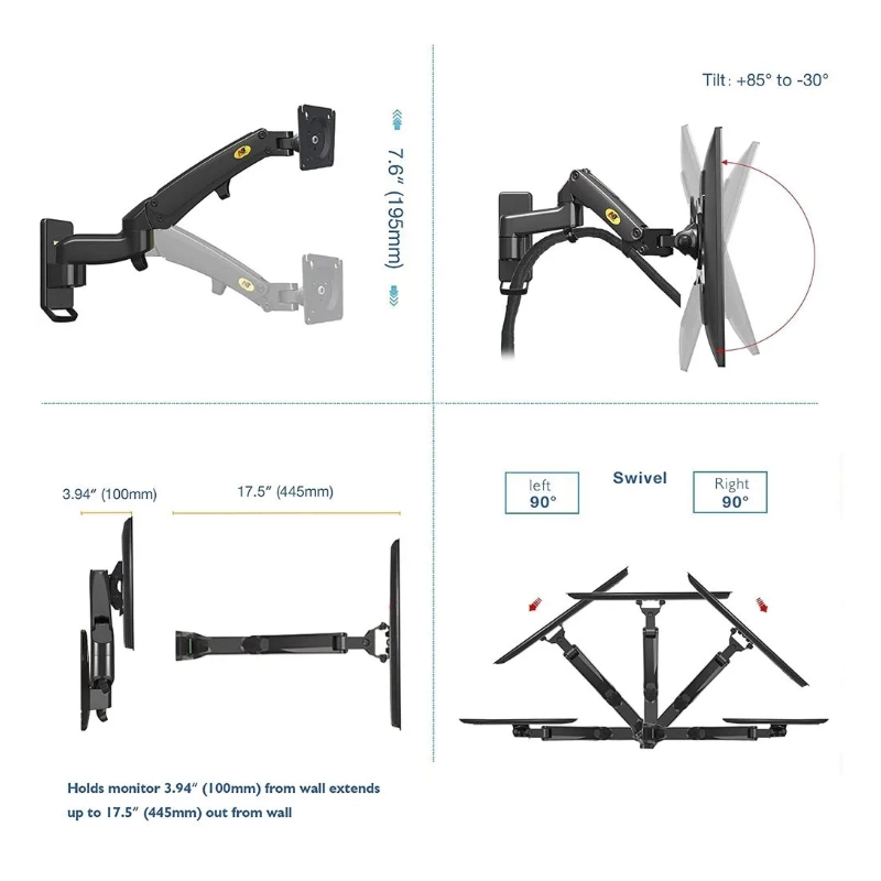 Brazo Soporte Para Monitor North Bayou F150 (1100671042) Rack Pared, Para 17 A 35, De 3Kg Hasta 12Kg, Spcc Con Revestimiento Acabado 4 Brazo Soporte Para Monitor North Bayou F150 (1100671042) Rack Pared, Para 17 A 35, De 3Kg Hasta 12Kg, Spcc Con Revestimiento Acabado - Imagen 4