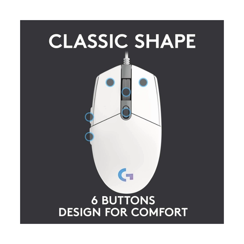 Mouse Logitech G203 Lightsync (910-005794) Gaming, Blanco, 8000 Dpi, Led-Rgb 4 Mouse Logitech G203 Lightsync (910-005794) Gaming, Blanco, 8000 Dpi, Led-Rgb - Imagen 4
