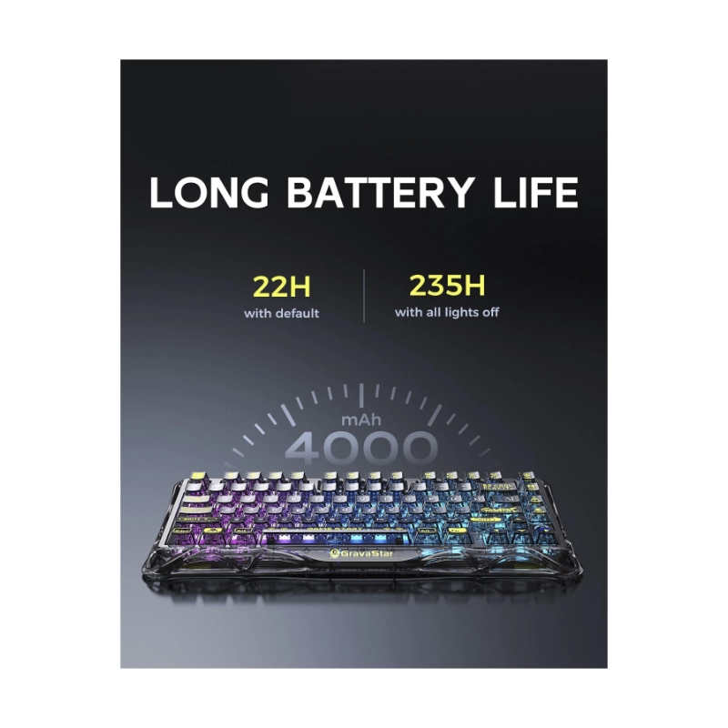 Teclado Inalambrico Gravastar Mercury K1 Lite 75% (Gs K1 Lite-Xtal-Blk) Negro, Mecanico, Bluetooth, Switch Lineales Prelubricados, Rgb Transparente 6 Teclado Inalambrico Gravastar Mercury K1 Lite 75% (Gs K1 Lite-Xtal-Blk) Negro, Mecanico, Bluetooth, Switch Lineales Prelubricados, Rgb Transparente - Imagen 6