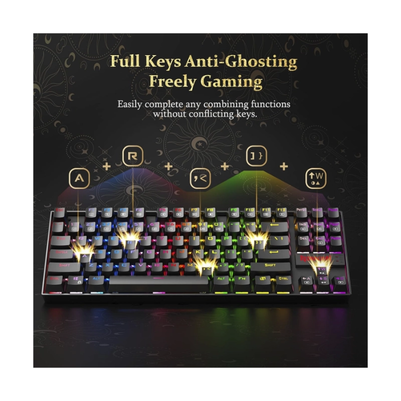 Teclado Redragon Kumara Rainbow 80% (K552-kr-sp) Gaming, Negro, Mecanico, Switch Rojo, Led-rgb 6 Teclado Redragon Kumara Rainbow 80% (K552-kr-sp) Gaming, Negro, Mecanico, Switch Rojo, Led-rgb - Imagen 6