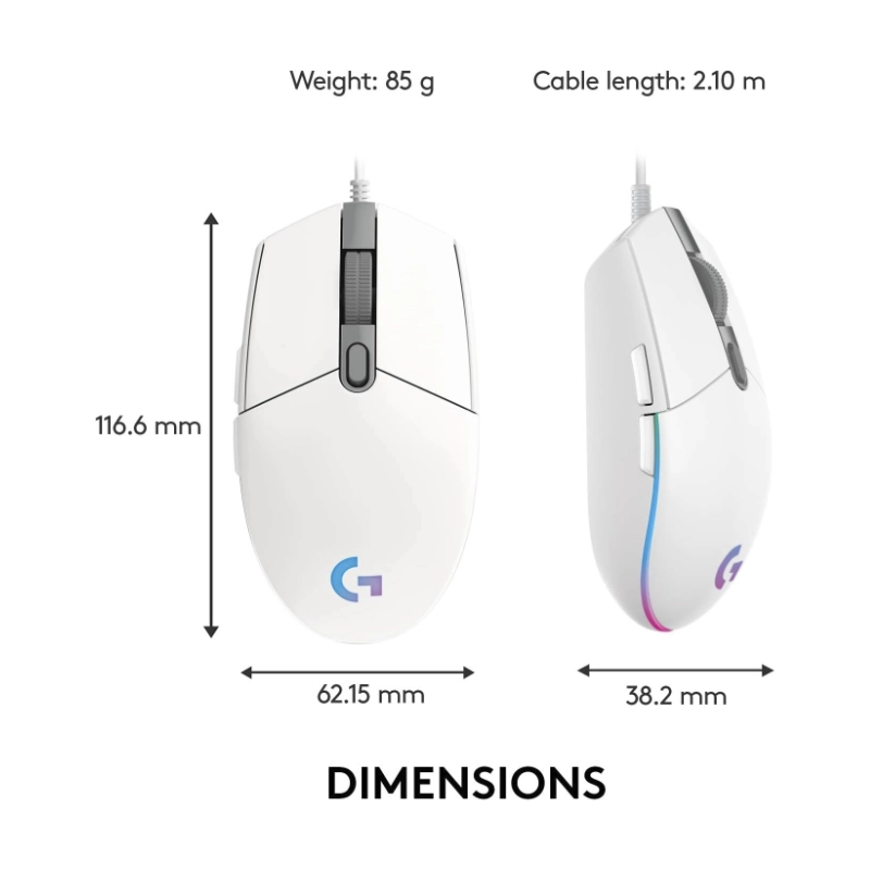 Mouse Logitech G203 Lightsync (910-005794) Gaming, Blanco, 8000 Dpi, Led-Rgb 7 Mouse Logitech G203 Lightsync (910-005794) Gaming, Blanco, 8000 Dpi, Led-Rgb - Imagen 7